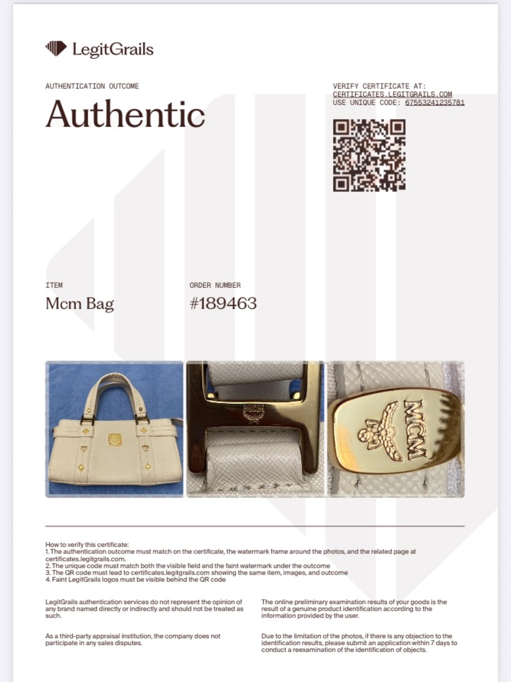 Authentic MCM Ivory Leather Boston Tote / Crossbody with Gold Hardware & Chain - Picture 16 of 16